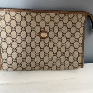 Gucci Beige and Brown Monogram Pouch